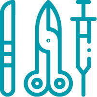 ícone com equipamentos cirúrgicos. bisturi, seringa e tesoura